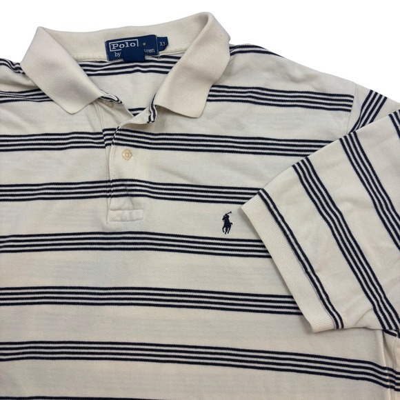 Polo Ralph Lauren Other - Polo Ralph Lauren Mens XL Cream Navy Blue Striped Pique Short Sleeve Polo Shirt